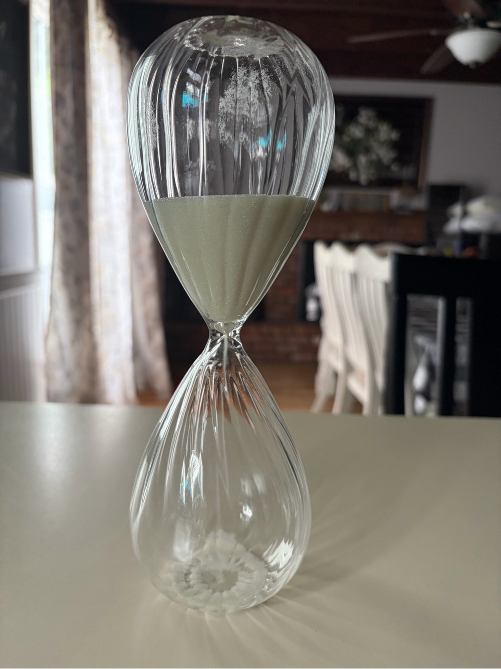 MCM Clear Glass Hourglass with Cream Sand
